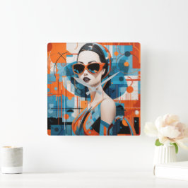 Chique moderne vrouw, geometrische elegantie vierkante klok