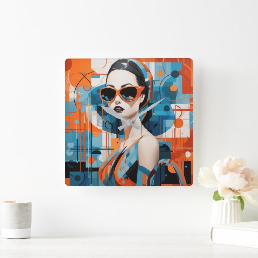 Chique moderne vrouw, geometrische elegantie vierkante klok (Huis)