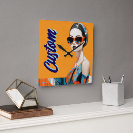 Chique moderne vrouw, geometrische elegantie vierkante klok