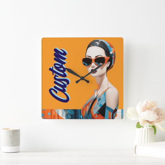 Chique moderne vrouw, geometrische elegantie vierkante klok (Huis)