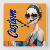 Chique moderne vrouw, geometrische elegantie vierkante klok (Voorkant)