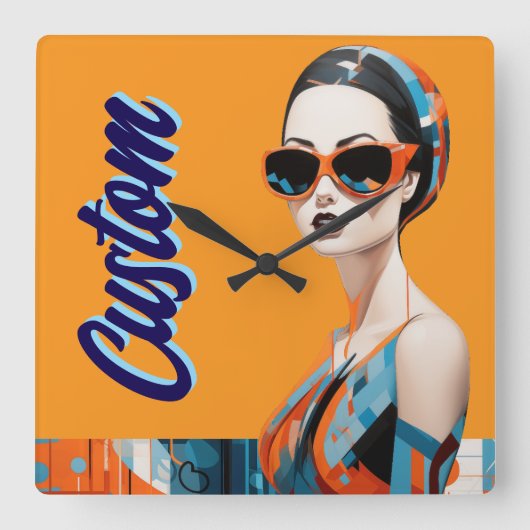 Chique moderne vrouw, geometrische elegantie vierkante klok (Voorkant)