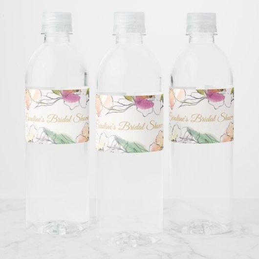 Chique Moderne Waterverf Bloemen Baby Vrijgezellen Waterfles Etiket (Flessen)
