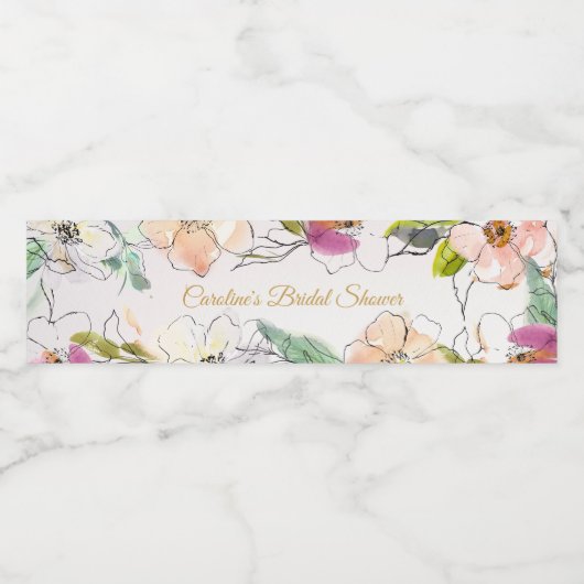 Chique Moderne Waterverf Bloemen Baby Vrijgezellen Waterfles Etiket (Enkel label)