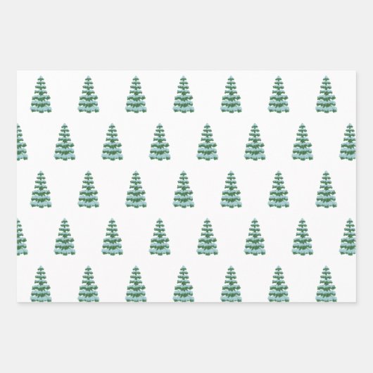 Chique Moderne Waterverf Kerstmis Groene dennenboo Inpakpapier Vel (Voorkant 3)