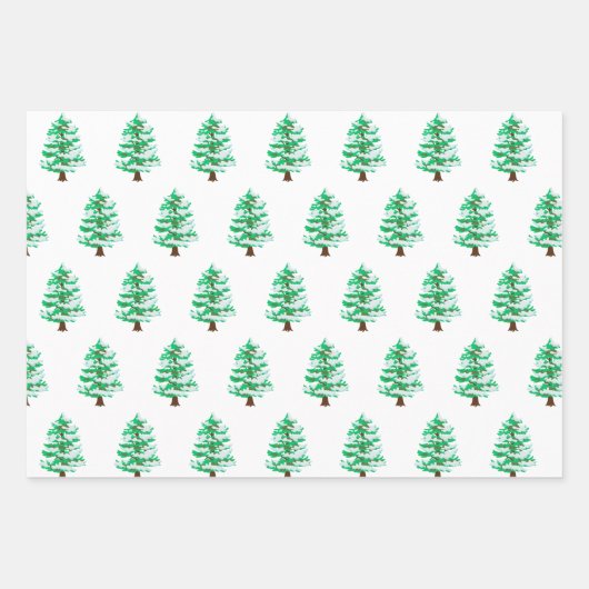 Chique Moderne Waterverf Kerstmis Groene dennenboo Inpakpapier Vel (Voorkant)