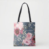 Chique Moderne Waterverf Roze Bourgogne Bloemennaa Tote Bag (Voorkant)