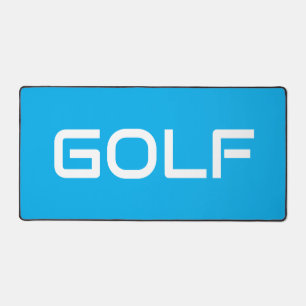 Chique moderne witte GOLF-tekst op een azuurblauwe Bureaumat