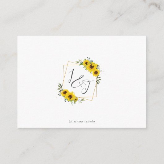Chique moderne zonnebloem bloemenbruiloft details informatiekaartje (Achterkant)