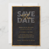 Chique moderne zwart en gouden luxe fotobruiloft save the date (Achterkant)
