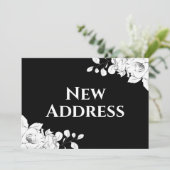 Chique moderne zwart-wit bloemmotief Nieuw adres Aankondiging (Staand voorkant)