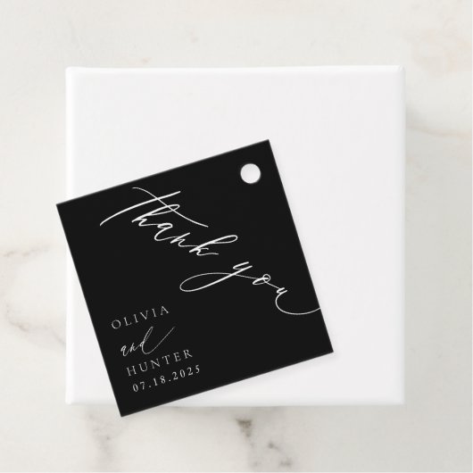 Chique moderne zwart & wit bruiloft bedankjes labels (In situ)