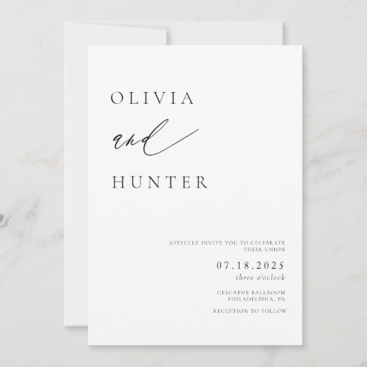 Chique moderne zwart & wit bruiloft kaart (Voorkant)