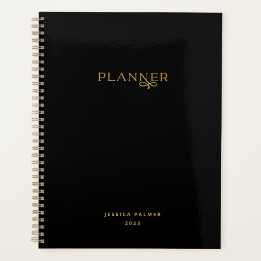 Chique Moderne Zwarte Gouden Gepersonaliseerde Naa Planner (Voorkant)