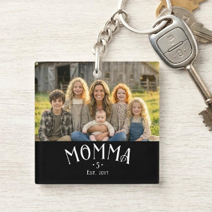 Chique Moeder Opgericht Kid Count Foto Zwart Wit Sleutelhanger