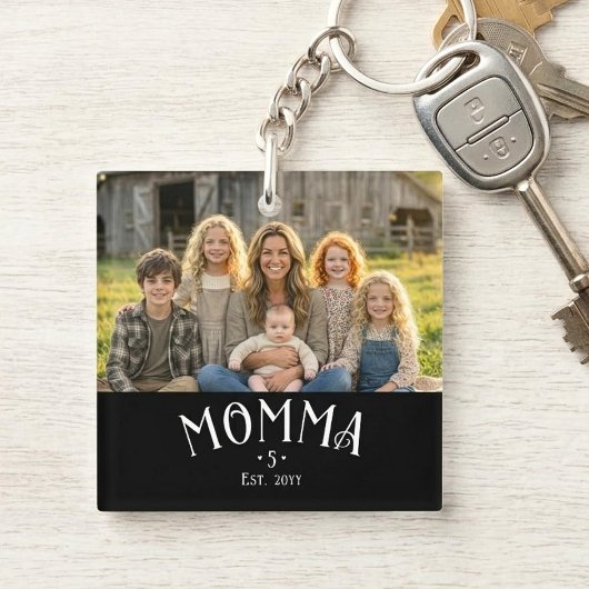 Chique Moeder Opgericht Kid Count Foto Zwart Wit Sleutelhanger