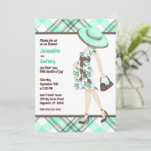 Chique Moeder-to-Be Blauwgroen Groen Bruin Plaid B Kaart (Staand voorkant)