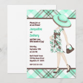 Chique Moeder-to-Be Blauwgroen Groen Bruin Plaid B Kaart (Voorkant / Achterkant)