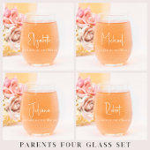 Chique moeder vader gepersonaliseerde bruiloft wijnglas zonder voet