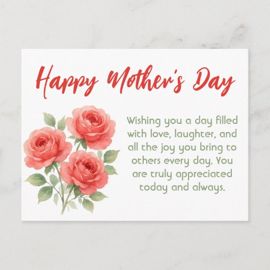 Chique Moederdag Briefkaart met Waterverf Bloemen (Voorkant)