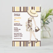 Chique Mom-to-be Bruin Geel Gestreept Baby shower Kaart (Staand voorkant)