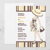 Chique Mom-to-be Bruin Geel Gestreept Baby shower Kaart (Voorkant / Achterkant)