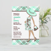 Chique Mom-to-Be (donkere huid) Green Plaid Baby s Kaart (Staand voorkant)