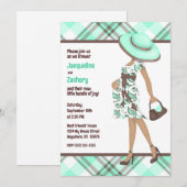 Chique Mom-to-Be (donkere huid) Green Plaid Baby s Kaart (Voorkant / Achterkant)