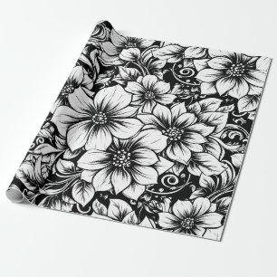 Chique monochrome bloem luxe patroon (1) cadeaupapier
