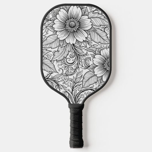 Chique monochrome bloem luxe patroon (3) pickleball paddle (Voorkant)
