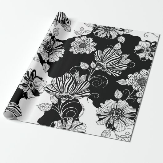 Chique monochrome bloem luxe patroon (4) cadeaupapier (Uitgerold)