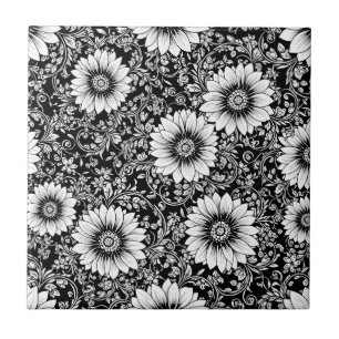 Chique monochrome bloem luxe patroon (5) tegeltje