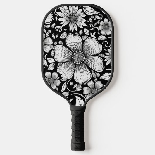 Chique monochrome bloem luxe patroon (6) pickleball paddle (Voorkant)