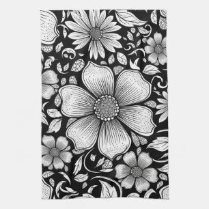 Chique monochrome bloem luxe patroon (6) theedoek