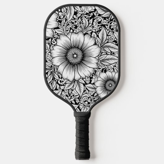 Chique monochrome bloem luxe patroon (7) pickleball paddle (Voorkant)