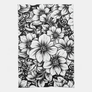 Chique monochrome bloemen luxe patroon (1) theedoek