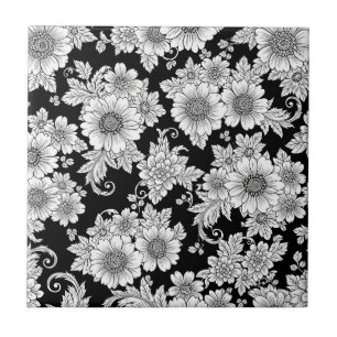 Chique monochrome bloemen luxe patroon (2) tegeltje