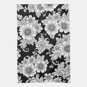 Chique monochrome bloemen luxe patroon (2) theedoek