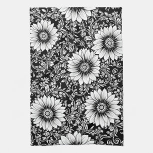 Chique monochrome bloemen luxe patroon (5) theedoek