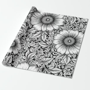 Chique monochrome bloemen luxe patroon (7) cadeaupapier