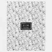 Chique monochrome bloemendeken met aangepaste naam fleece deken (Voorkant)