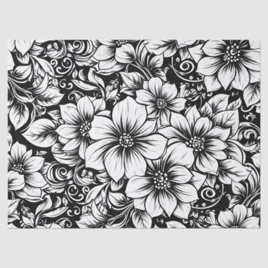 Chique monochroom bloem luxe patroon (1) tissuepapier (Voorkant)