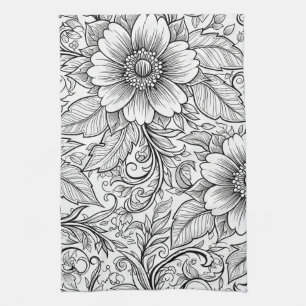 Chique monochroom bloem luxe patroon (3) theedoek