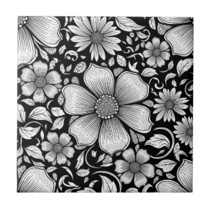 Chique monochroom bloem luxe patroon (6) tegeltje