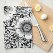 Chique monochroom bloem luxe patroon (7) theedoek (Quarter Fold)