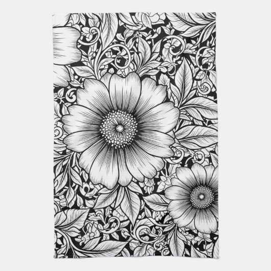 Chique monochroom bloem luxe patroon (7) theedoek (Verticaal)