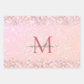 Chique Monogram 3 Kleur Glitter Roze Inpakpapier Vel (Voorkant 2)