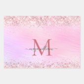 Chique Monogram 3 Kleur Glitter Roze Inpakpapier Vel (Voorkant 3)