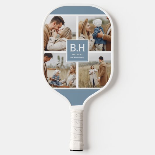 Chique Monogram 4 Foto Collage Pickleball Paddle (Achterkant)