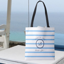 Chique Monogram Blauw en Wit Gestreept Strandleven